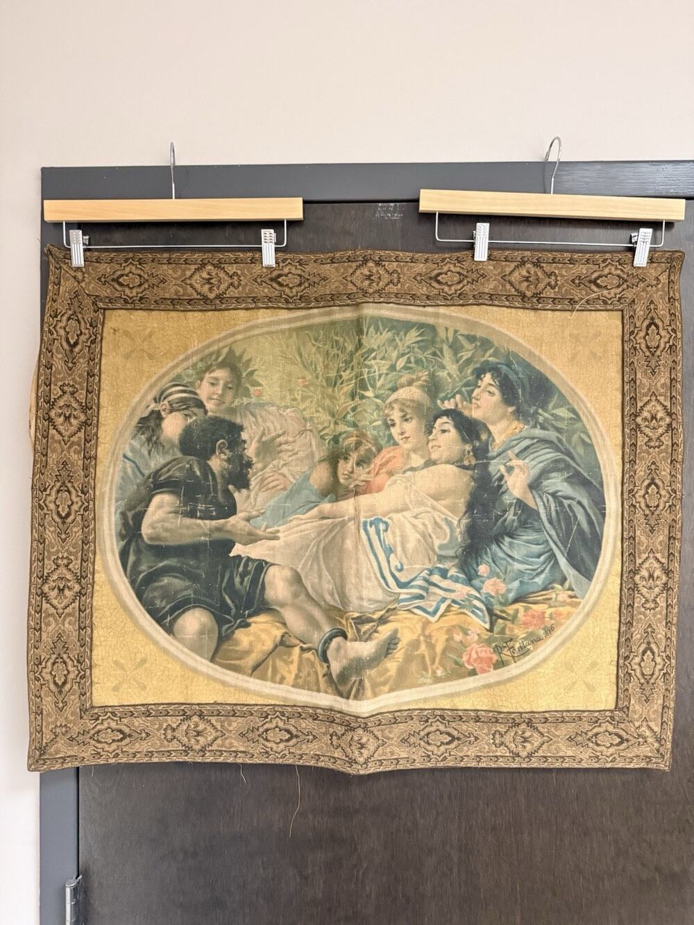 Antique Aesop Narrating His Fables Grass Juice Tapestry R. Fontcina 1876